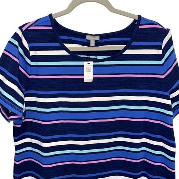 Talbots Womens Stripe Ruched Drawstring Back T-Shirt Dress Blue Pink Size 1X NWT - Picture 3 of 8